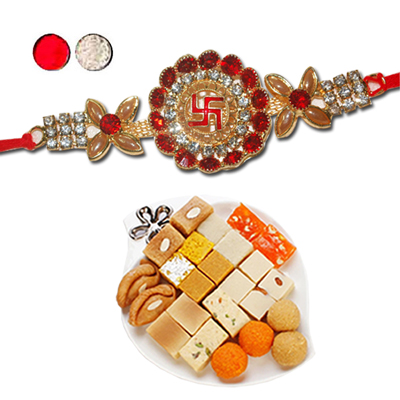 "Rakhi - SR-9030 A (Single Rakhi), 500gms of Assorted Sweets - Click here to View more details about this Product